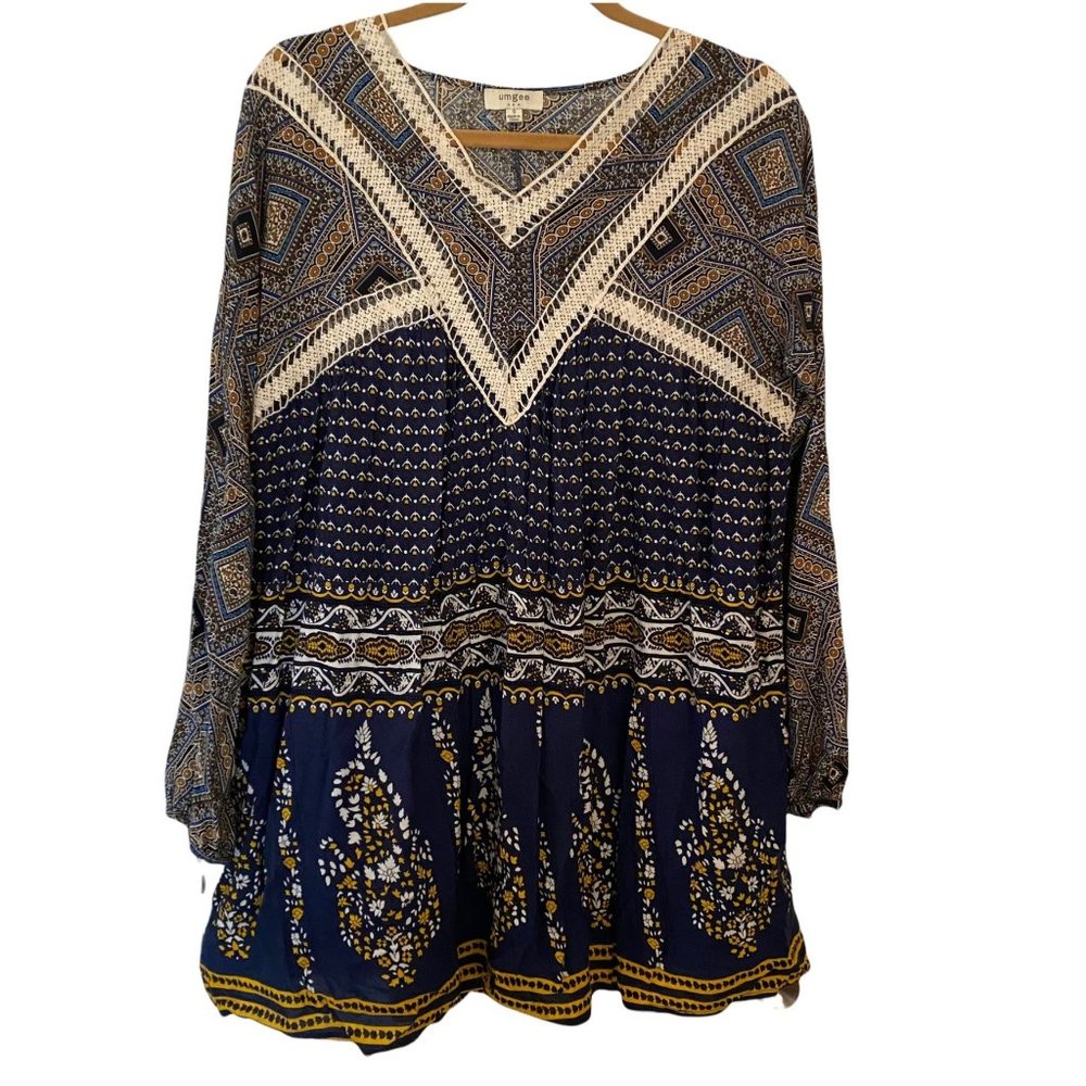 Umgee Bohemian Gypsy Crocheted Detail Mini Dress S - Picture 1 of 5